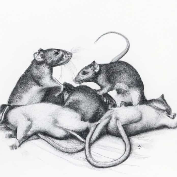 Four-month-old pet rats playing together.