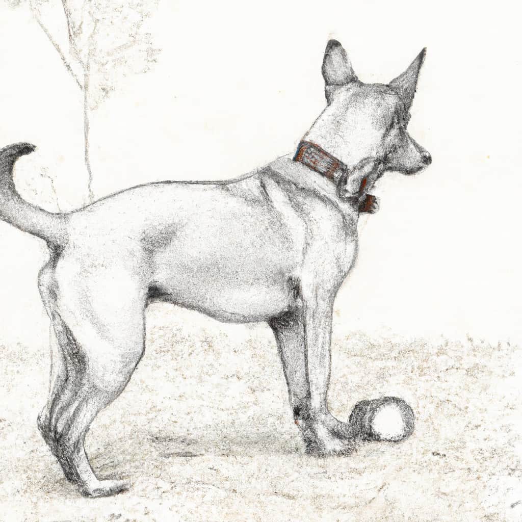 A dog wearing a flea and tick collar while playing outdoors.