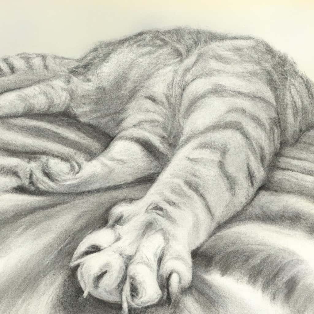 Cat laying on a rug displaying its paws.