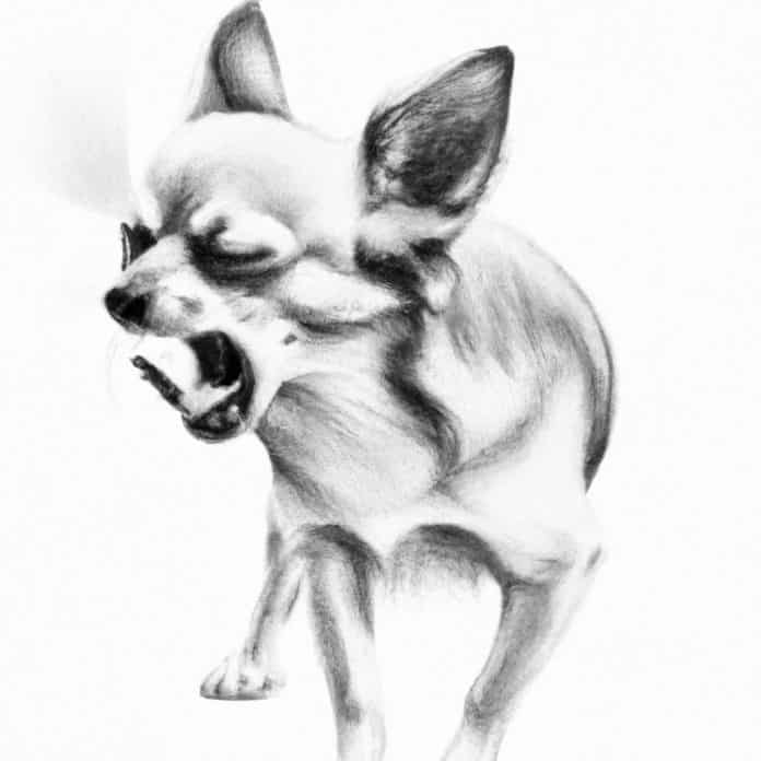 Chihuahua sneezing playfully.