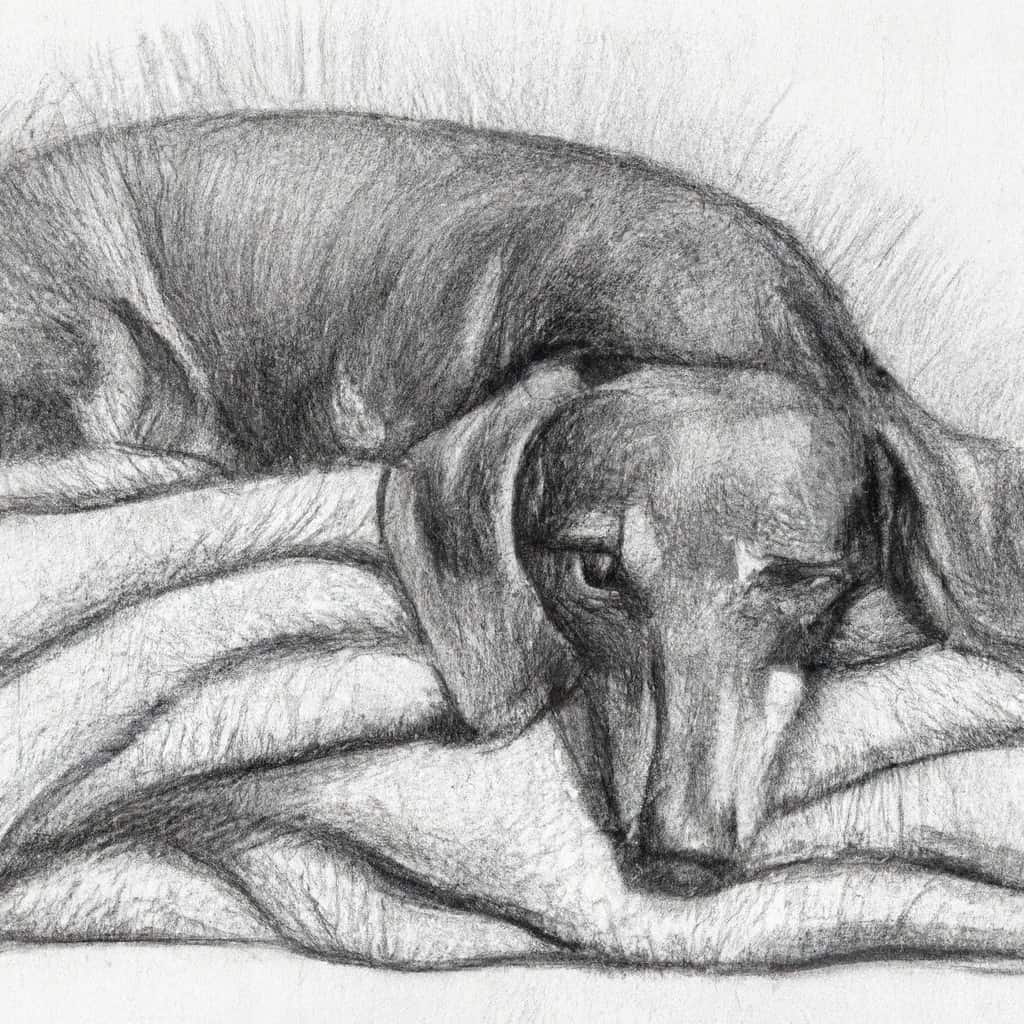 worried Dachshund resting on a cozy blanket.