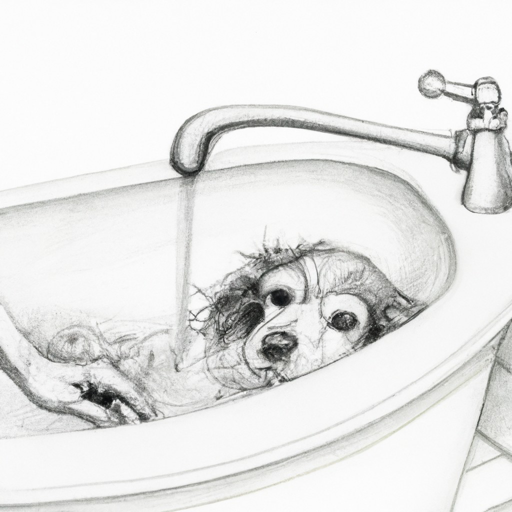 pet being bathed in a tub or sink at home