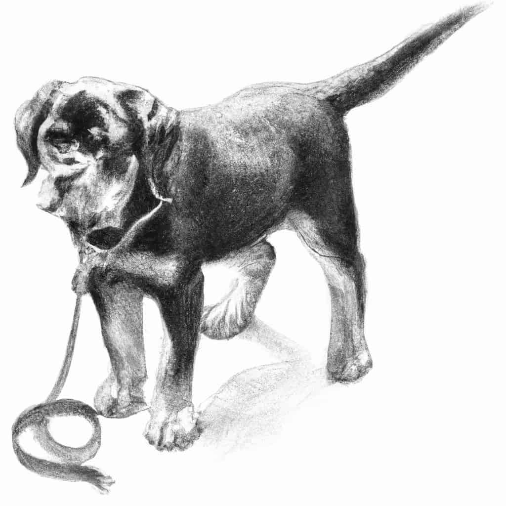 A puzzled Rottweiler puppy with a leash attached
