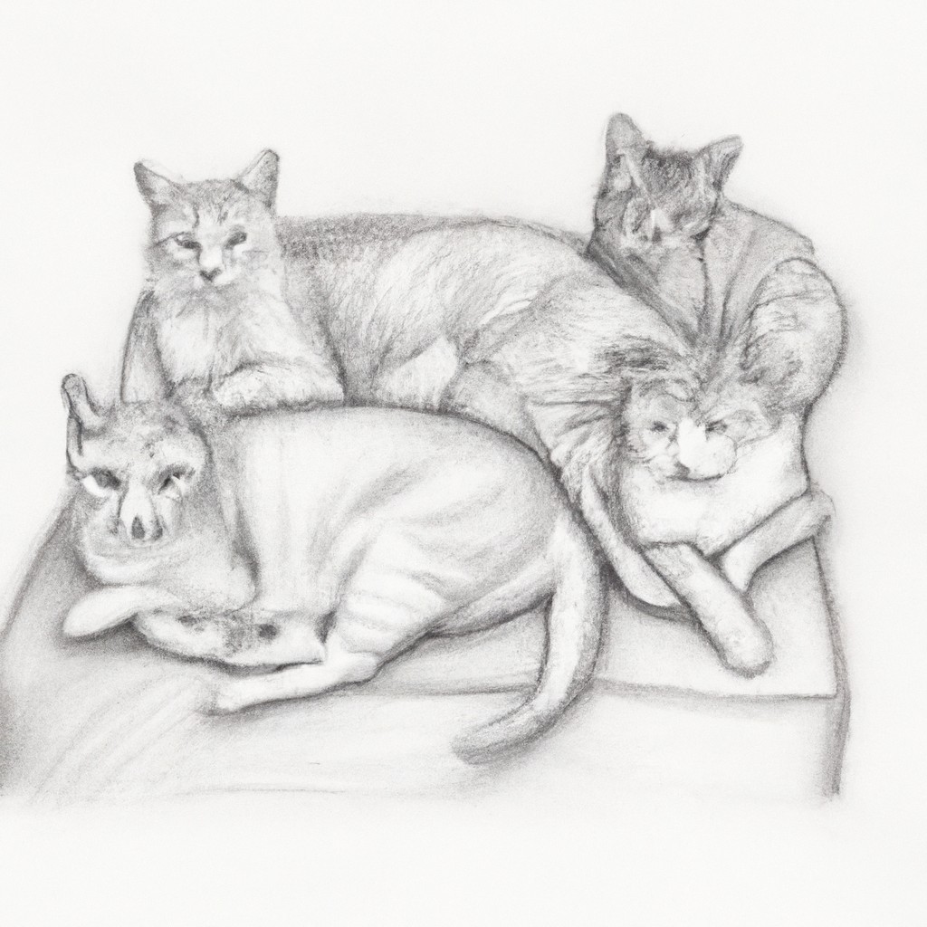 Four cats lounging together