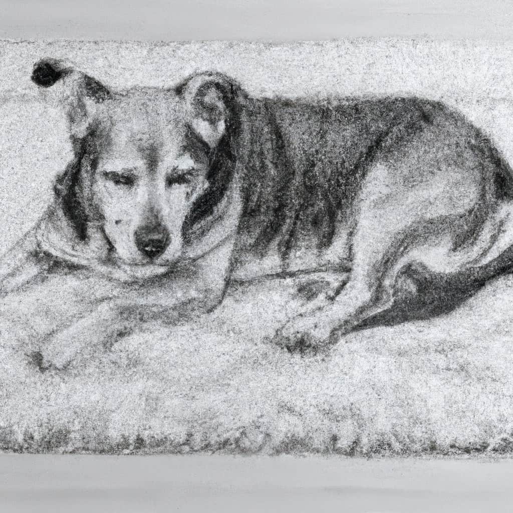 Senior dog resting comfortably on a rug.