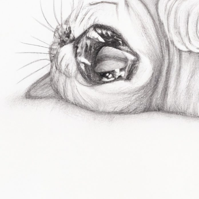 cat showing its teeth and gums while lying down.