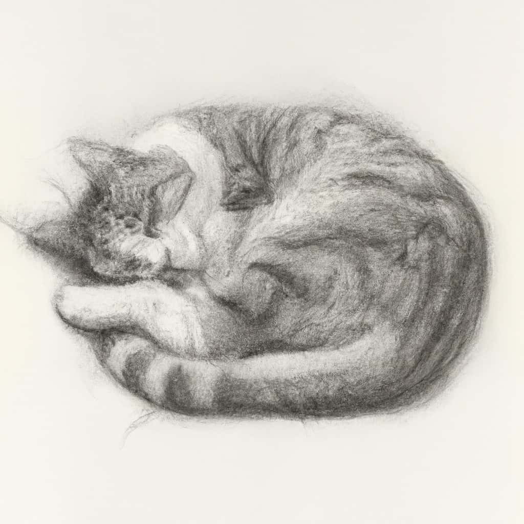 cat curled up in a peaceful slumber.