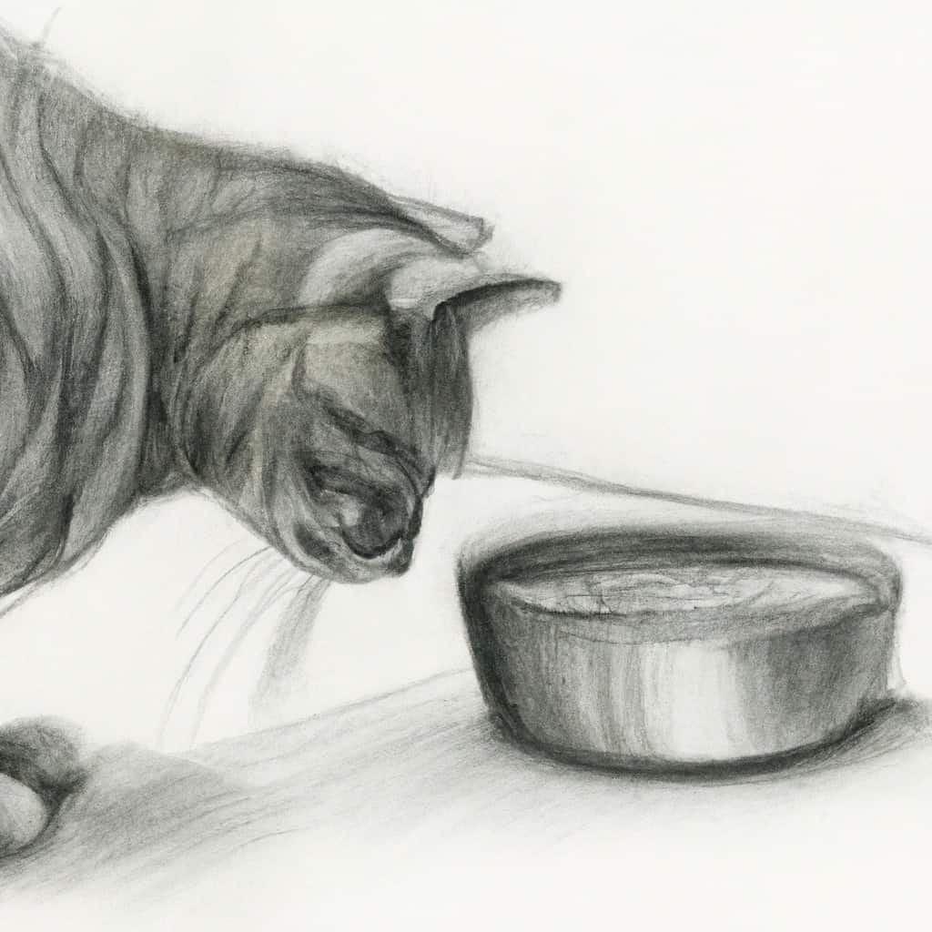 cat cautiously examining a bowl of water