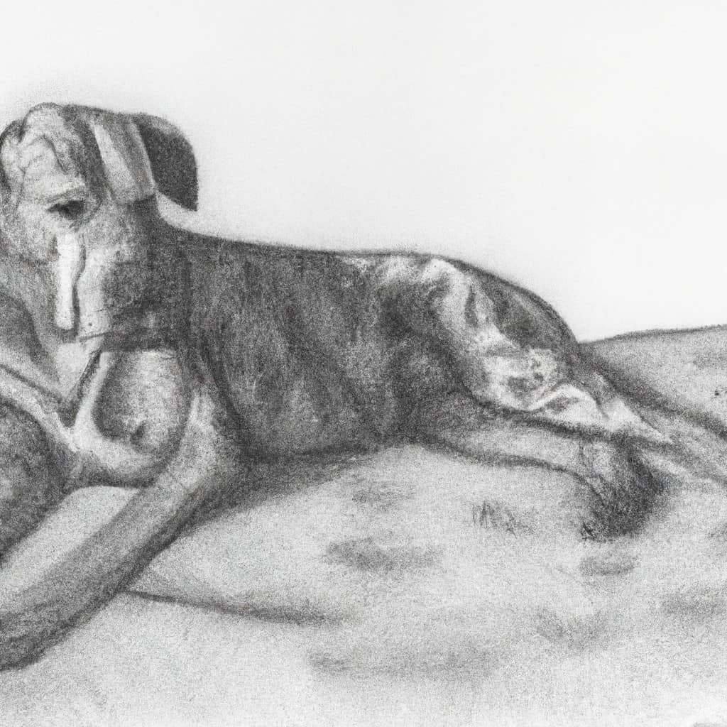 Catahoula resting on a soft rug.