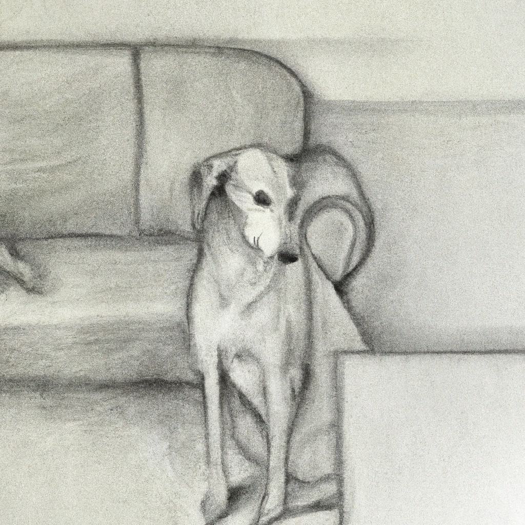 worried dog sitting in a living room