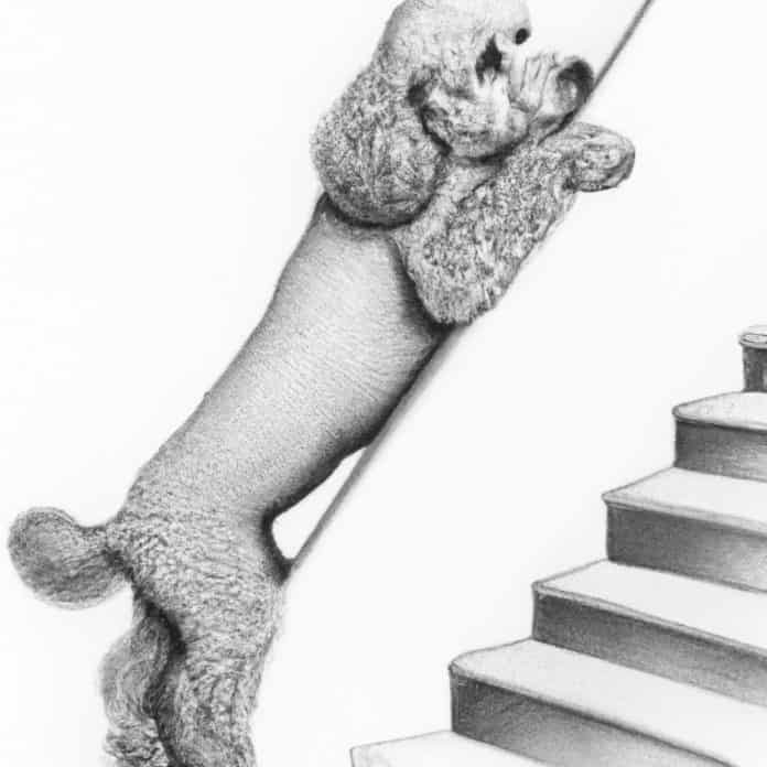 Toy Poodle struggling to climb stairs.