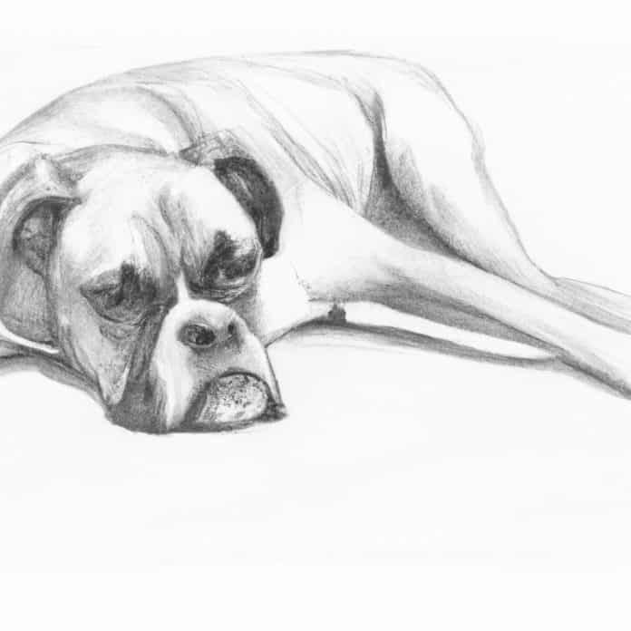 Boxer dog lying down looking tired