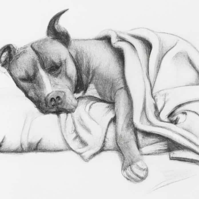 Pitbull resting comfortably with a soft blanket