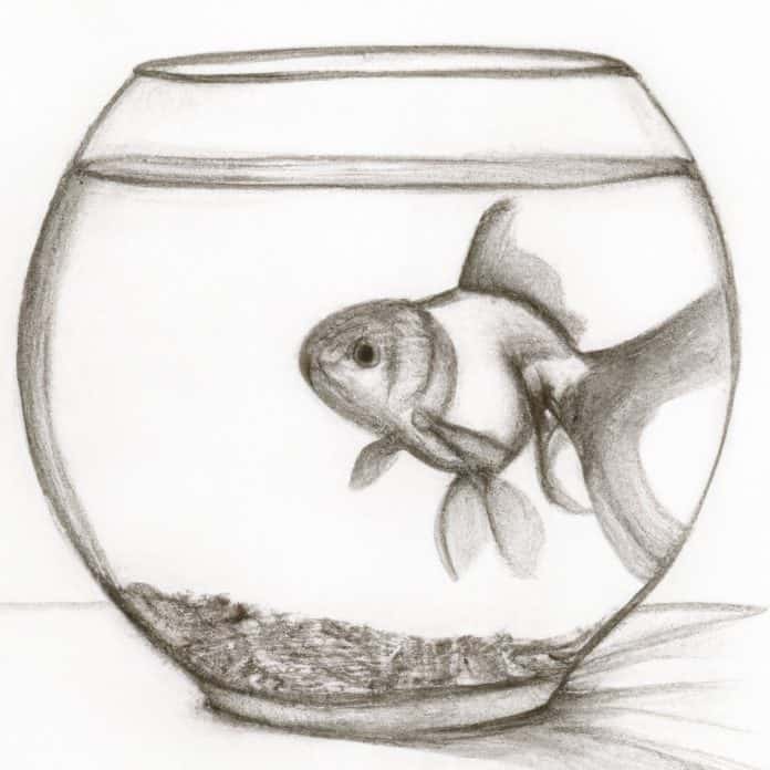 goldfish swimming upside down in a fishbowl.