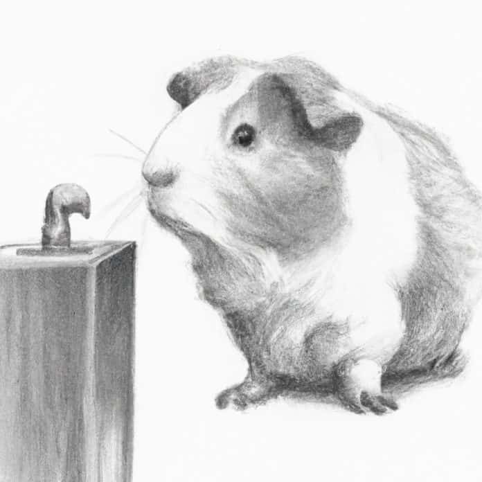 Guinea pig near a water dispenser.