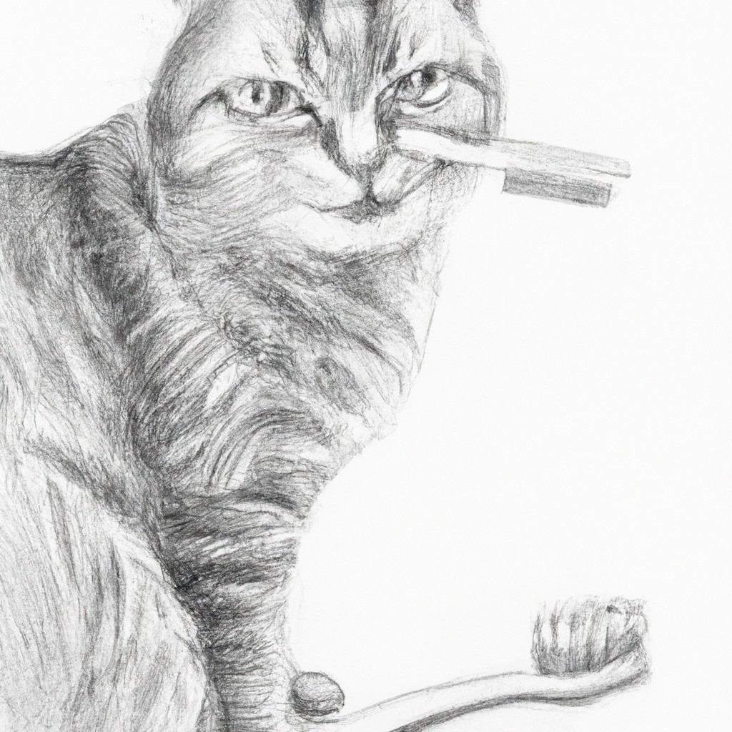 cat with toothbrush nearby