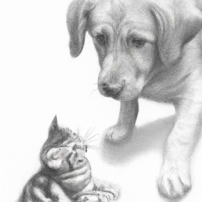 kitten and dog interacting closely