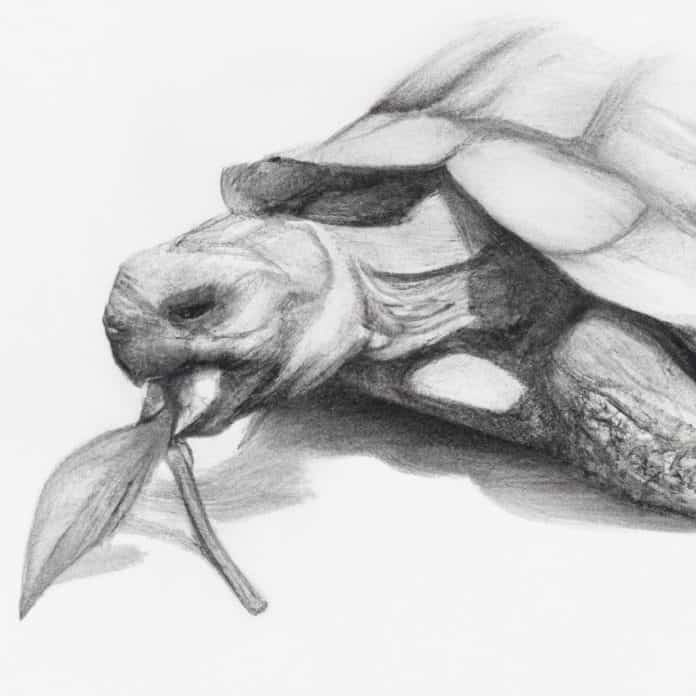 Pet turtle eating a leaf.