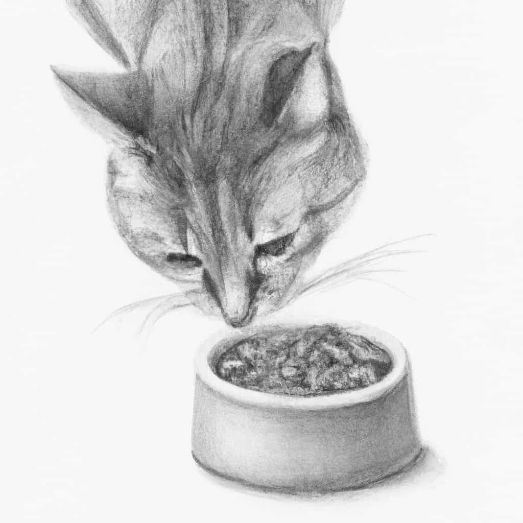 Cat sniffing a bowl of dry food.