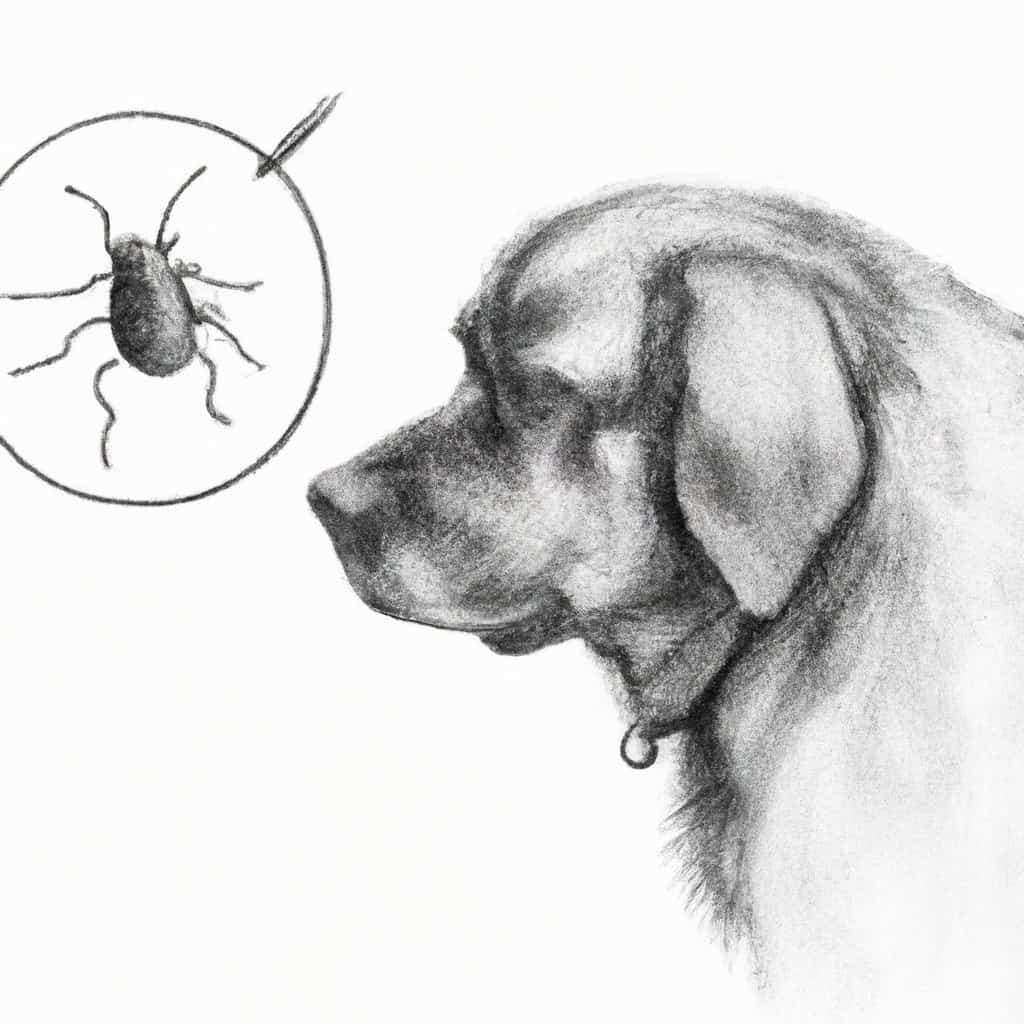 dog inspecting a large tick
