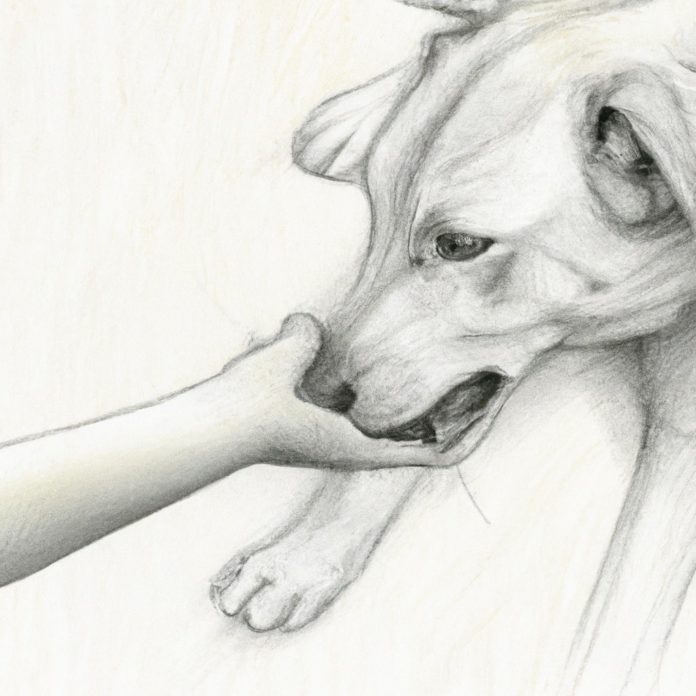 Dog gently nibbling on a person's hand