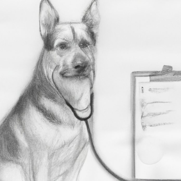 dog with a stethoscope and vaccination records