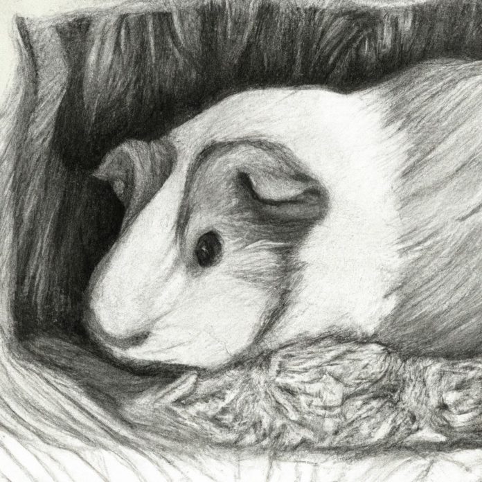 Guinea pig resting in its habitat with a cozy ambience.