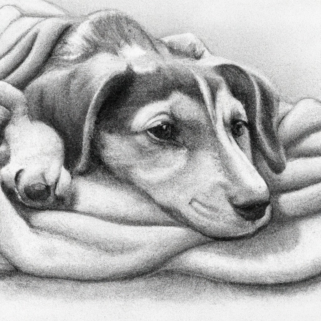 sad and tired-looking puppy resting on a comfortable blanket.