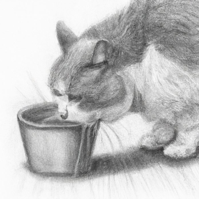 senior cat drinking water from a bowl