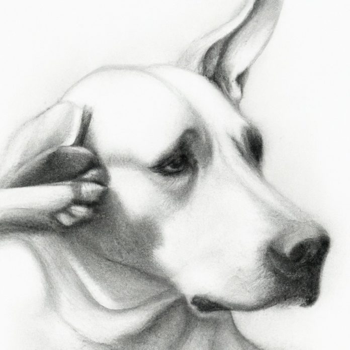 Dog examining its ear curiously.
