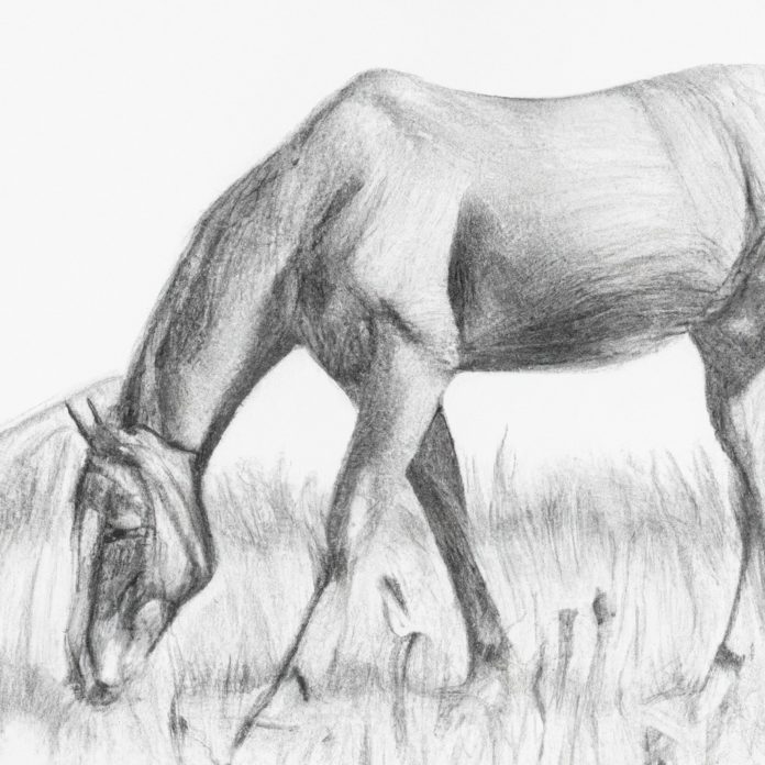 horse grazing peacefully in a field