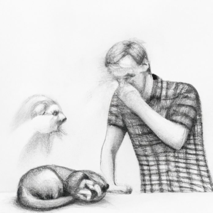 A concerned ferret owner observing their sneezing and coughing pet.