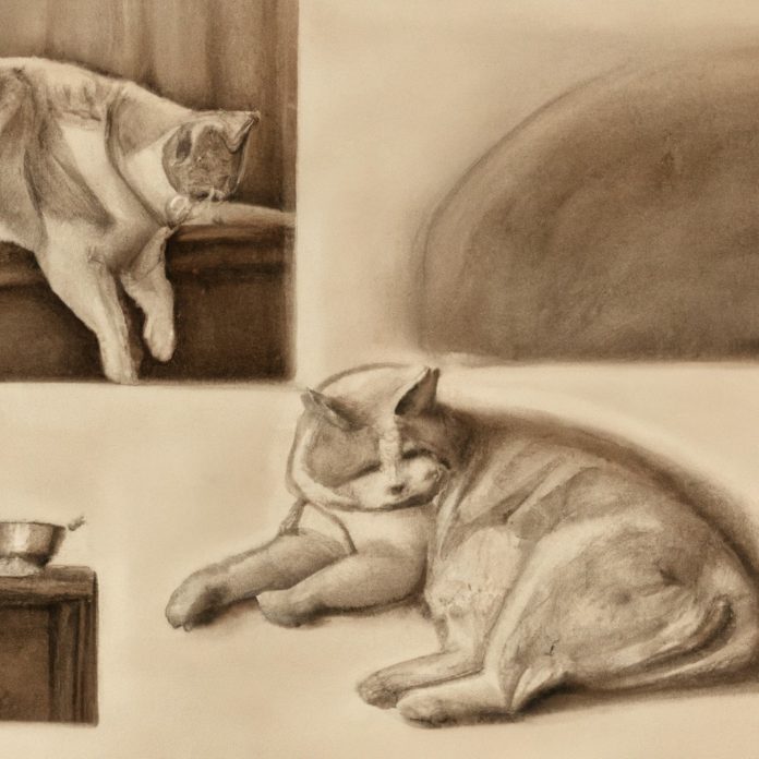 A cat displaying various behaviors in a home setting.