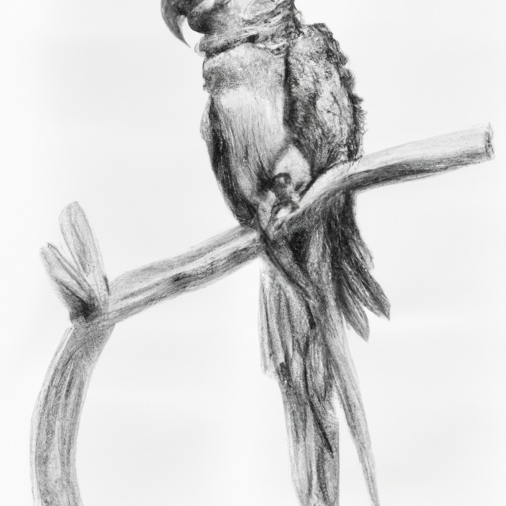 Parrot perched on a branch with one leg slightly raised.