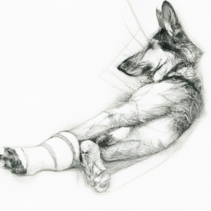 dog resting with a bandaged leg