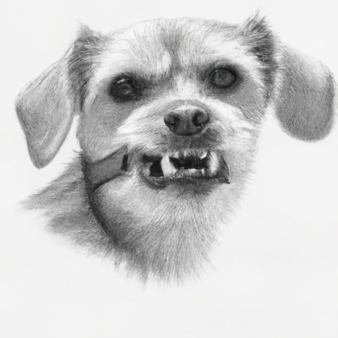 Small dog with a tiny bandage on its tooth.